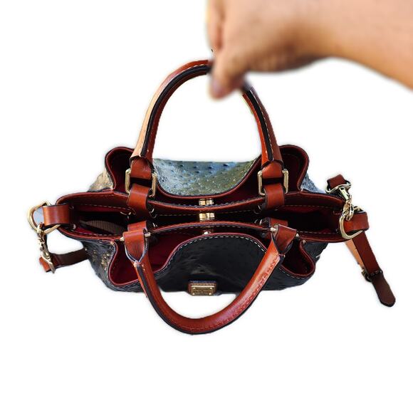 Dooney & Bourke Mini Barlow Satchel Ostrich Embossed Exotic Leather Handbag - Picture 5 of 11